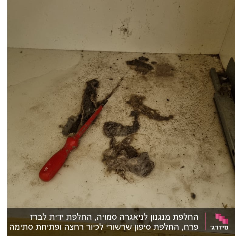 מברג אדום ולכלוך על משטח לבן